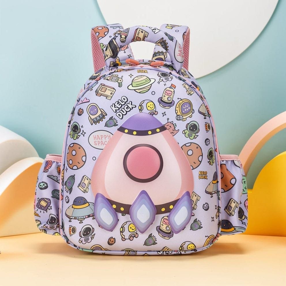 Premium Kids Space Astronaut School Bag | Waterproof Lightweight Backpack with Spacious Compartments for Playgroup, Nursery, Preschool & Primary Boys & Girls (Purple)