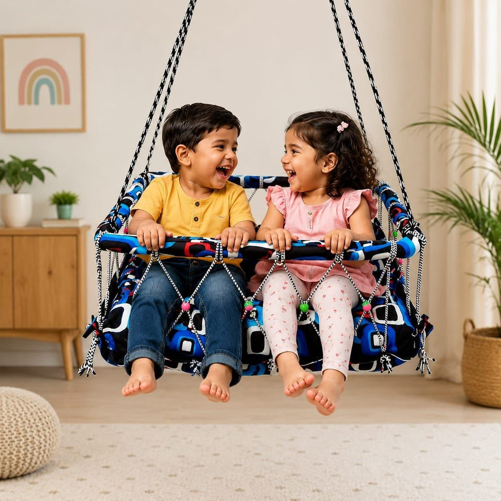 Premium Kids Hanging Jhula with Removable Mattress | Washable Fabric Cotton Swing for Babies 0-24 Months | Heavy Duty Baby Cradle with Safety Net & 20kg Weight Capacity