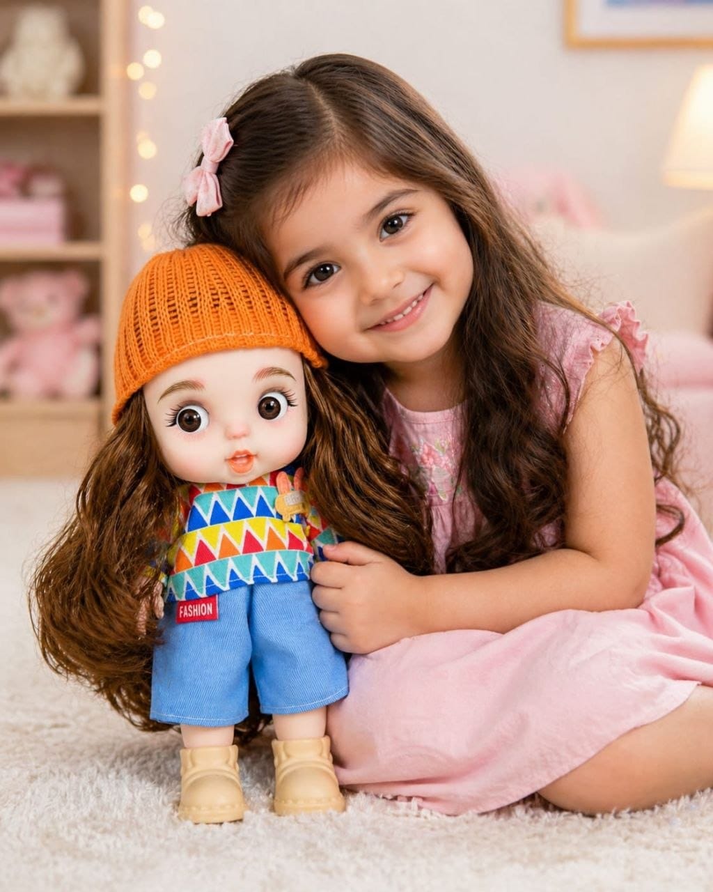 Premium Realistic Cute Baby Girl Doll with Soft Hat & Colorful Dress | Washable Non-Toxic Soft Toy Play Doll Figures for Kids (Ages 3+ Years)