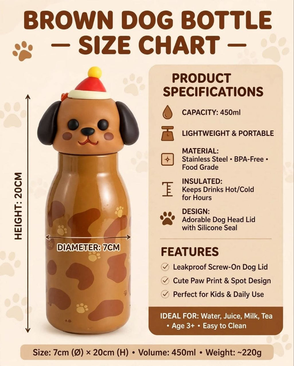 Cute Cartoon Face Stainless Steel Water Bottle | Insulated Hot & Cold Thermos Flask for Kids & School