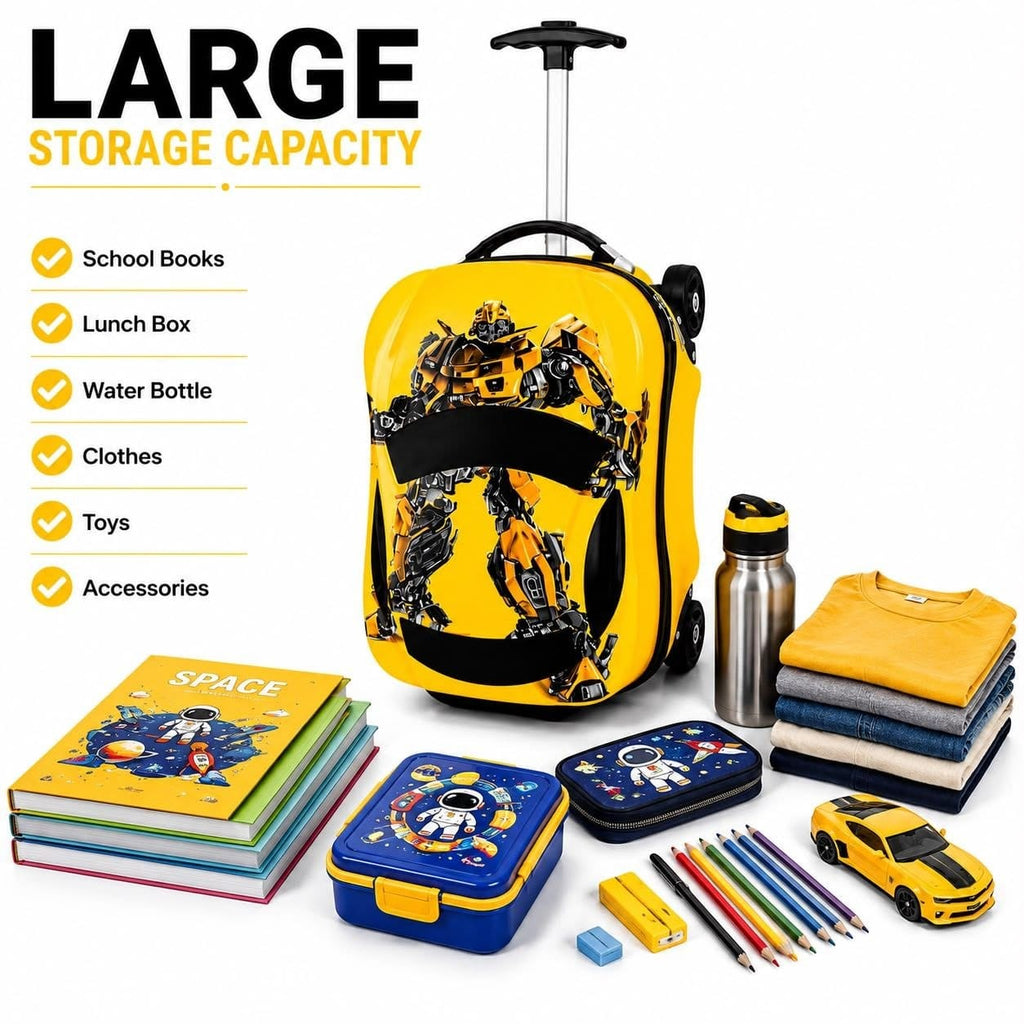 Kids Ride-On Suitcase | 3D Car Shape Hard Shell Luggage Trolley Bag for Kids with Adjustable Telescopic Handle & Smooth Rolling Wheels with backpack