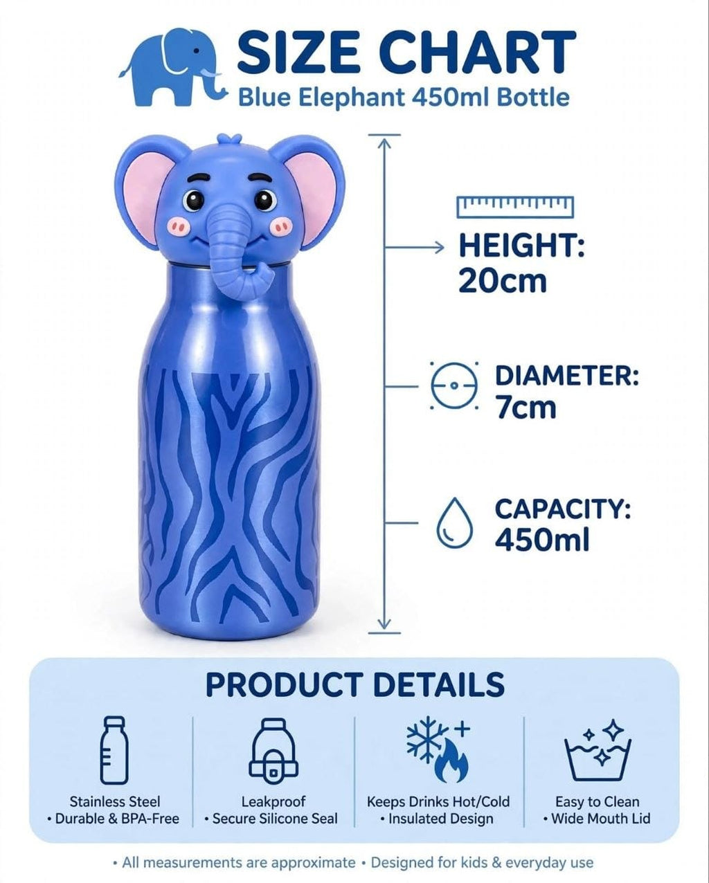 Cute Cartoon Face Stainless Steel Water Bottle | Insulated Hot & Cold Thermos Flask for Kids & School 400ml
