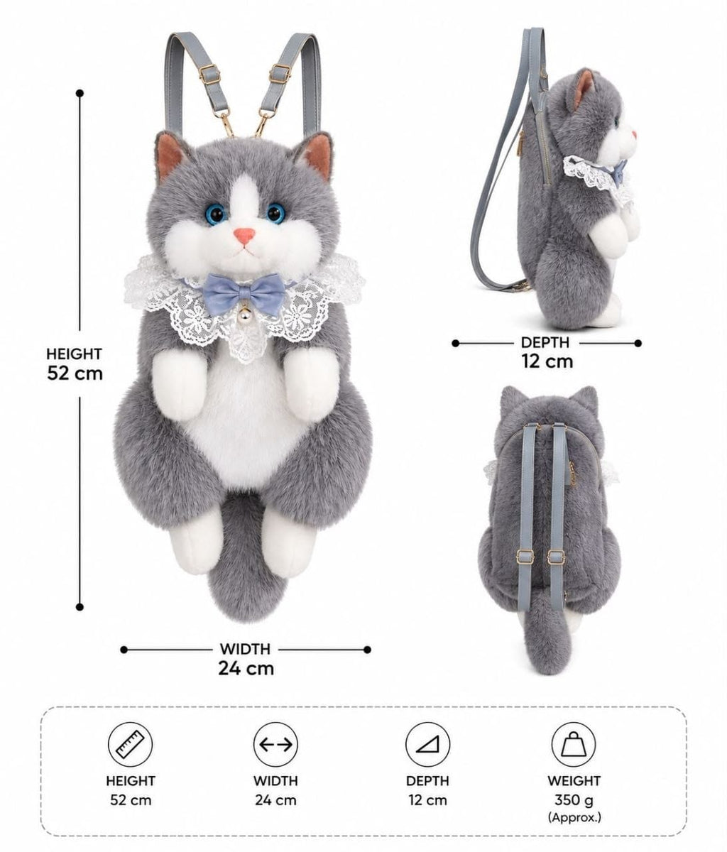 Realistic Cute Cat Plush Backpack for Girls and Kids - Soft Furry Stuffed Animal Shoulder Bag