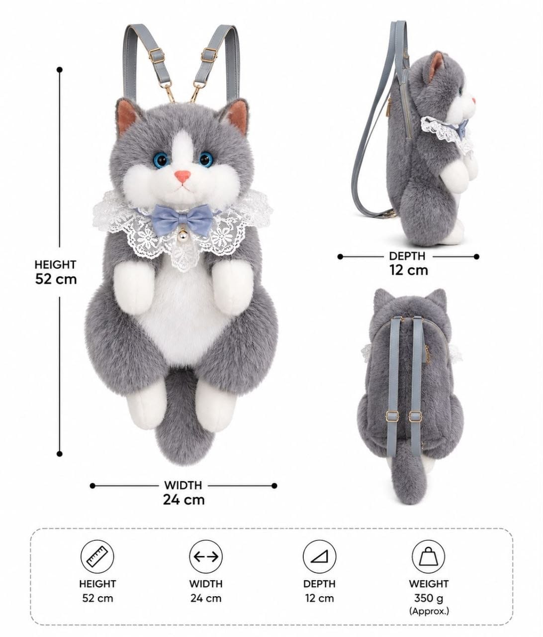 Realistic Cute Cat Plush Backpack for Girls and Kids - Soft Furry Stuffed Animal Shoulder Bag