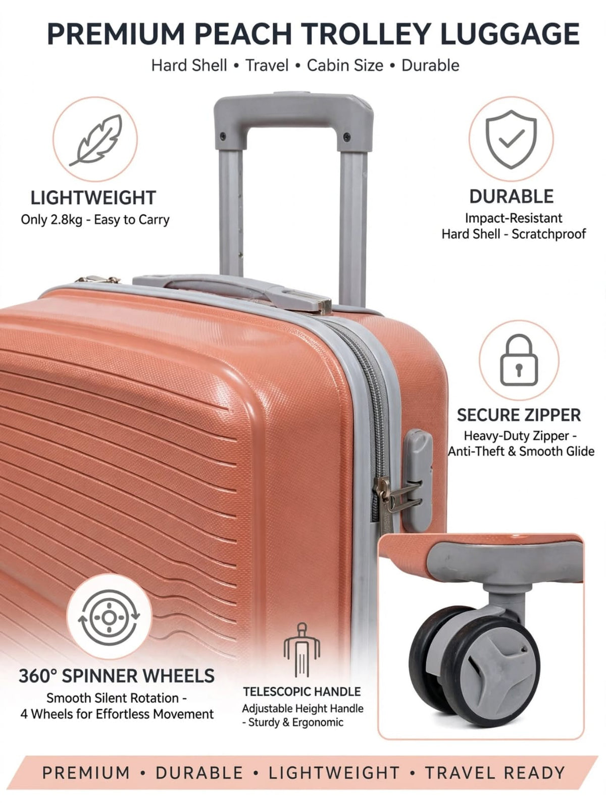 Premium Hard Shell Travel Luggage Trolley Bags Combo Set of 2 with 360° Spinner Wheels & TSA Lock (20 Inch + 24 Inch)