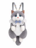 Realistic Cute Cat Plush Backpack for Girls and Kids - Soft Furry Stuffed Animal Shoulder Bag