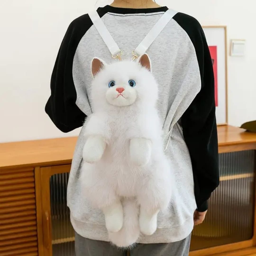 Realistic Cute Cat Plush Backpack for Girls and Kids - Soft Furry Stuffed Animal Shoulder Bag