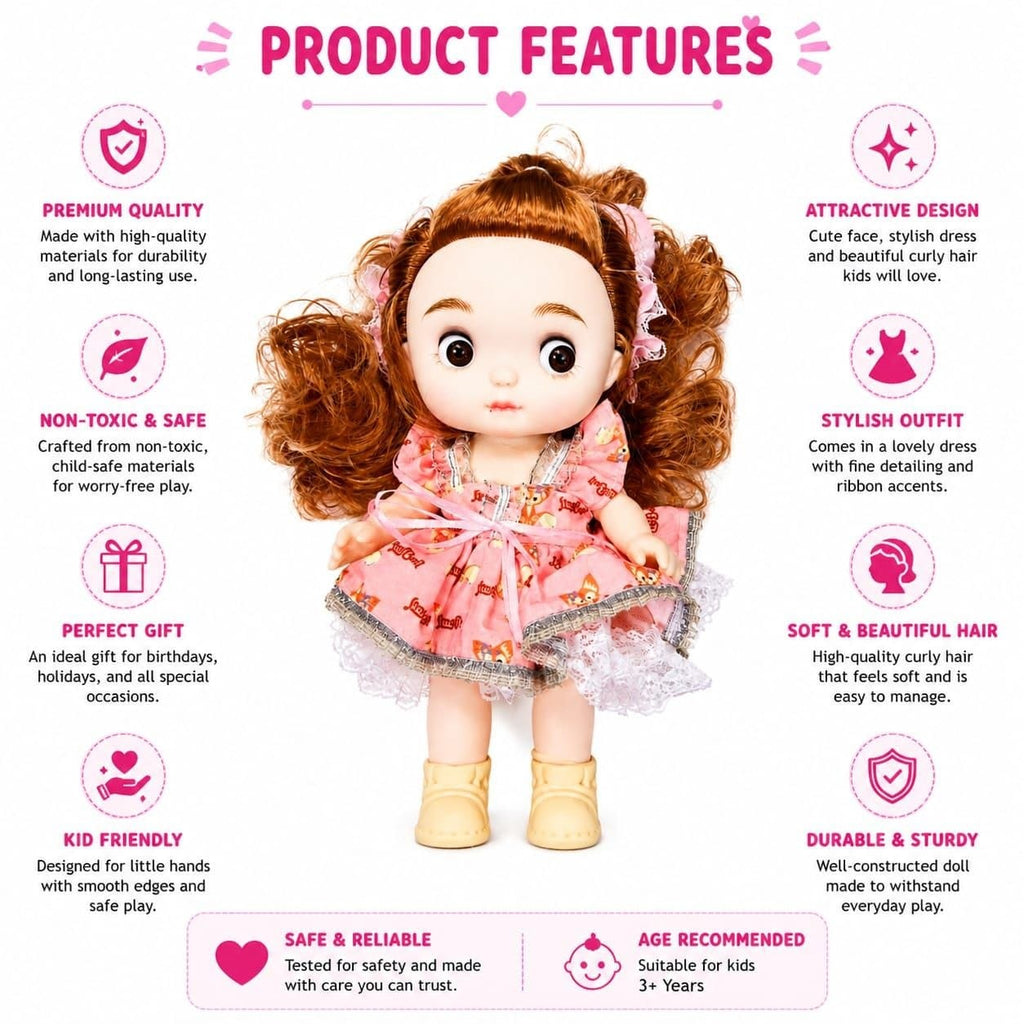 Premium Realistic Cute Baby Girl Doll with Soft Hat & Colorful Dress | Washable Non-Toxic Soft Toy Play Doll Figures for Kids (Ages 3+ Years)