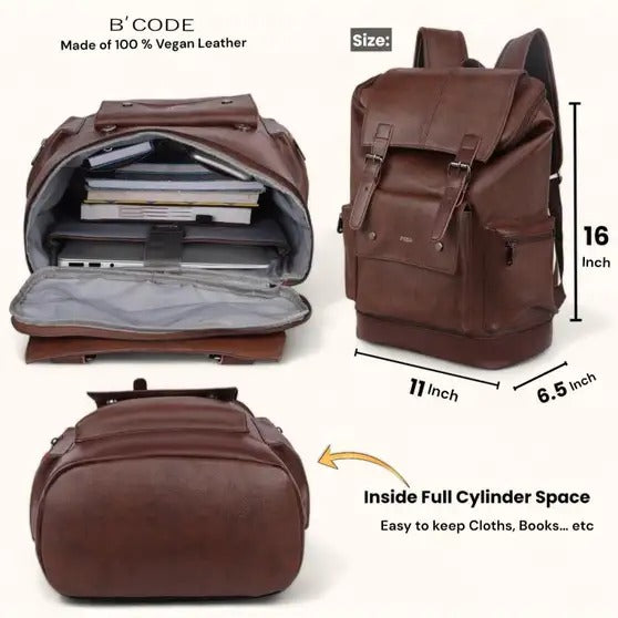 30 L Vegan Leather Anti-Theft Laptop Backpack Waterproof Travel & Office Bag
