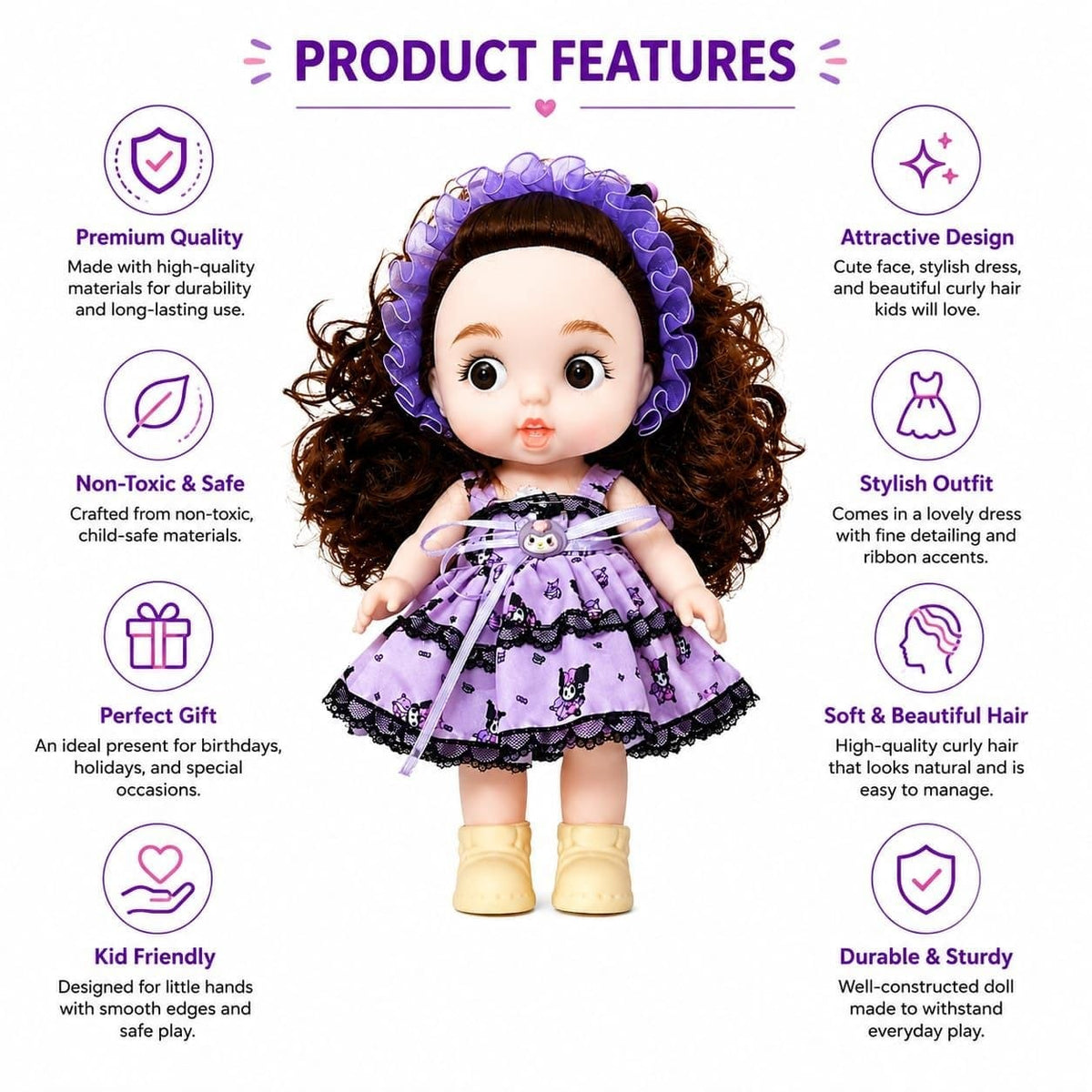 Premium Realistic Cute Baby Girl Doll with Soft Hat & Colorful Dress | Washable Non-Toxic Soft Toy Play Doll Figures for Kids (Ages 3+ Years)