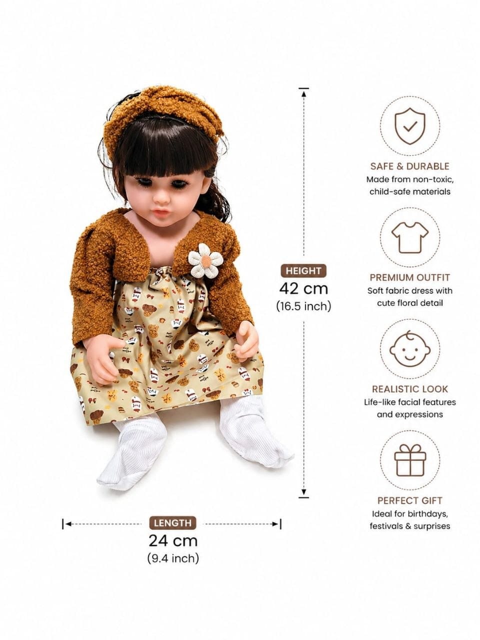 Premium Realistic Reborn Baby Doll Set with Accessories | 38 cm Life-Like Soft Cuddly Play Doll with Feeding Bottle, Pacifier & Diaper for Kids Girls (Ages 3+ Years)