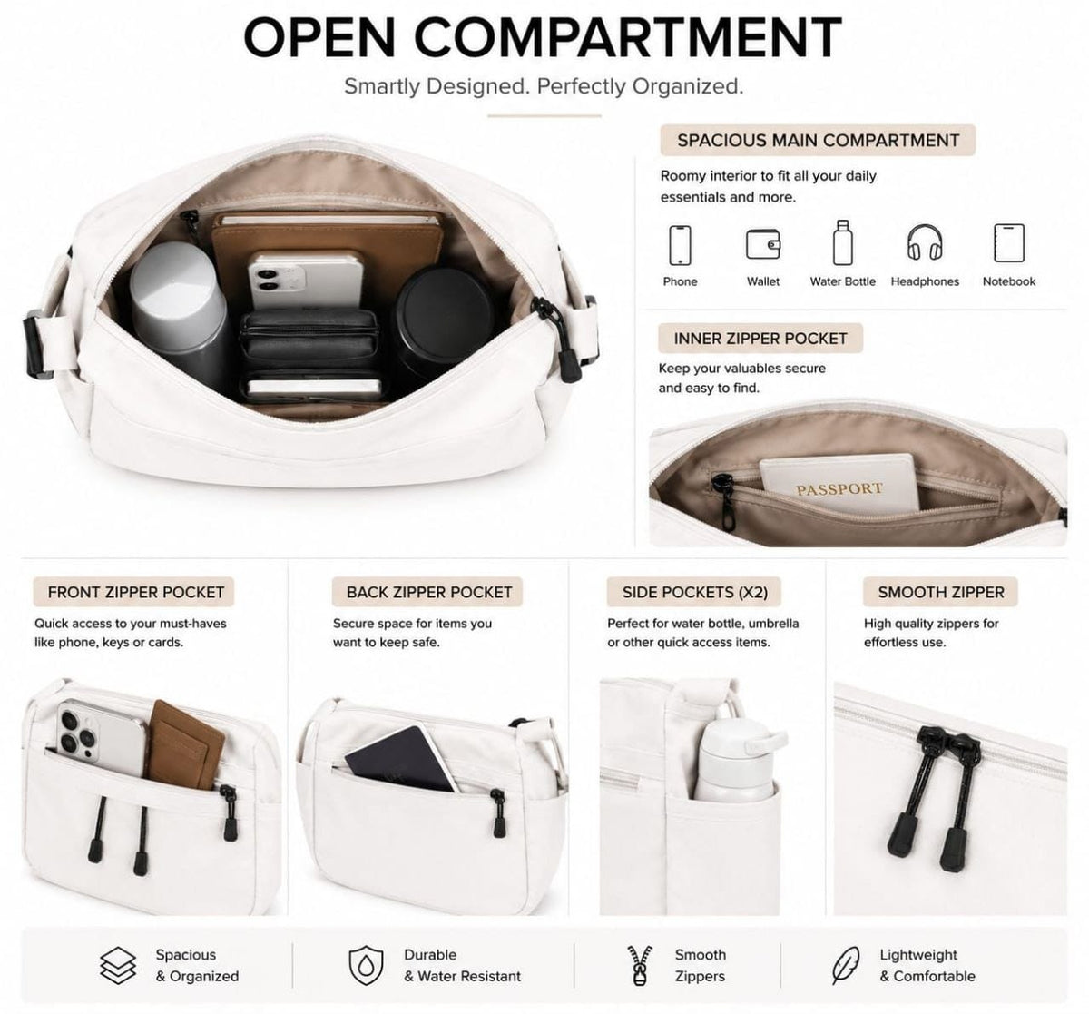 Premium Waterproof Sling Bag for Men & Women | Multi-Pocket Crossbody Messenger Bag with Adjustable Shoulder Strap for Travel, Office & Daily Use
