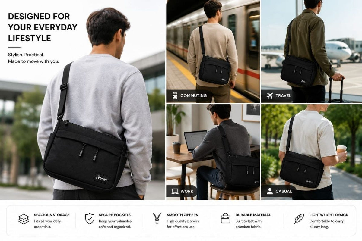 Premium Waterproof Sling Bag for Men & Women | Multi-Pocket Crossbody Messenger Bag with Adjustable Shoulder Strap for Travel, Office & Daily Use