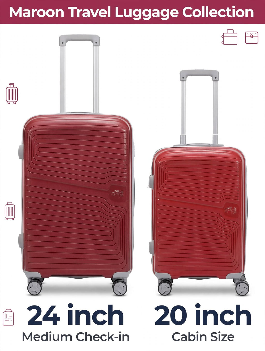 Premium Hard Shell Travel Luggage Trolley Bags Combo Set of 2 with 360° Spinner Wheels & TSA Lock (20 Inch + 24 Inch)