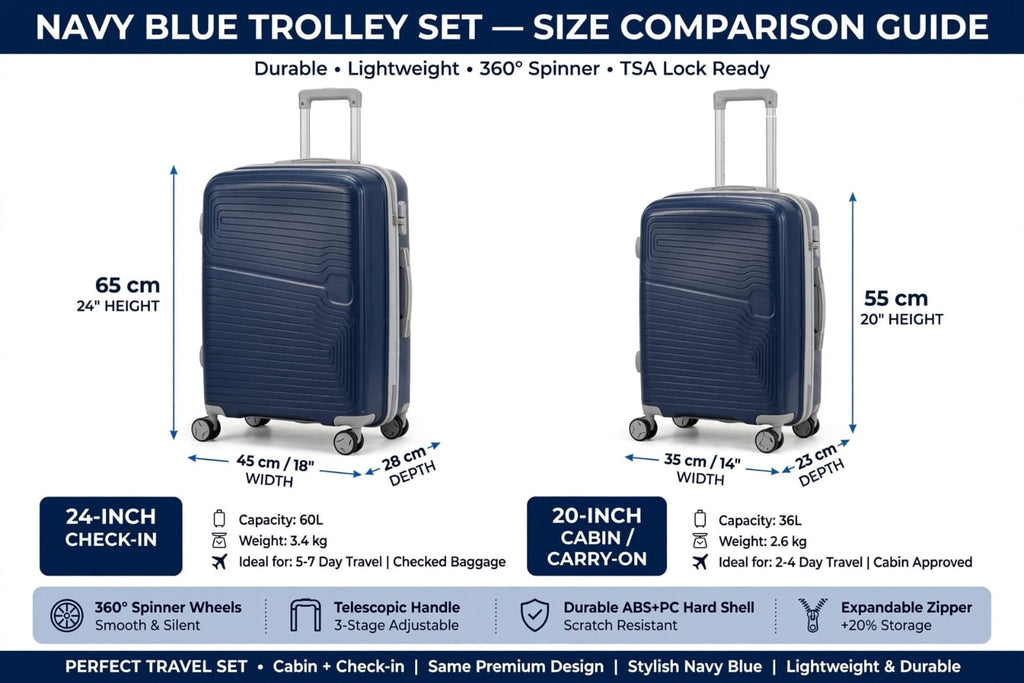 Premium Hard Shell Travel Luggage Trolley Bags Combo Set of 2 with 360° Spinner Wheels & TSA Lock (20 Inch + 24 Inch)