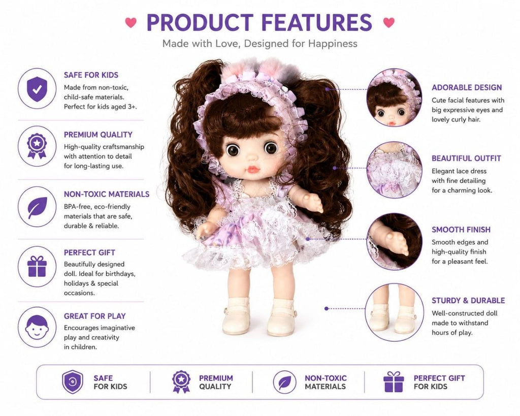 Premium Realistic Cute Baby Girl Doll with Soft Hat & Colorful Dress | Washable Non-Toxic Soft Toy Play Doll Figures for Kids (Ages 3+ Years)