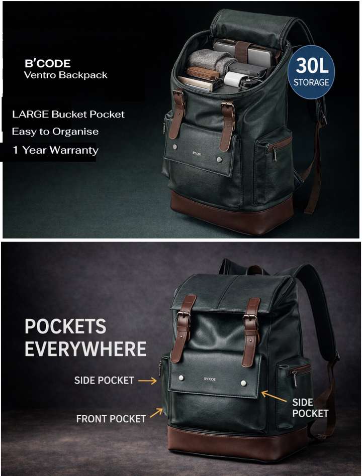 30 L Vegan Leather Anti-Theft Laptop Backpack Waterproof Travel & Office Bag