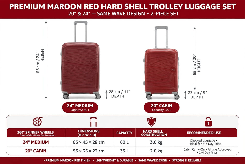 Premium Hard Shell Travel Luggage Trolley Bags Combo Set of 2 with 360° Spinner Wheels & TSA Lock (20 Inch + 24 Inch)