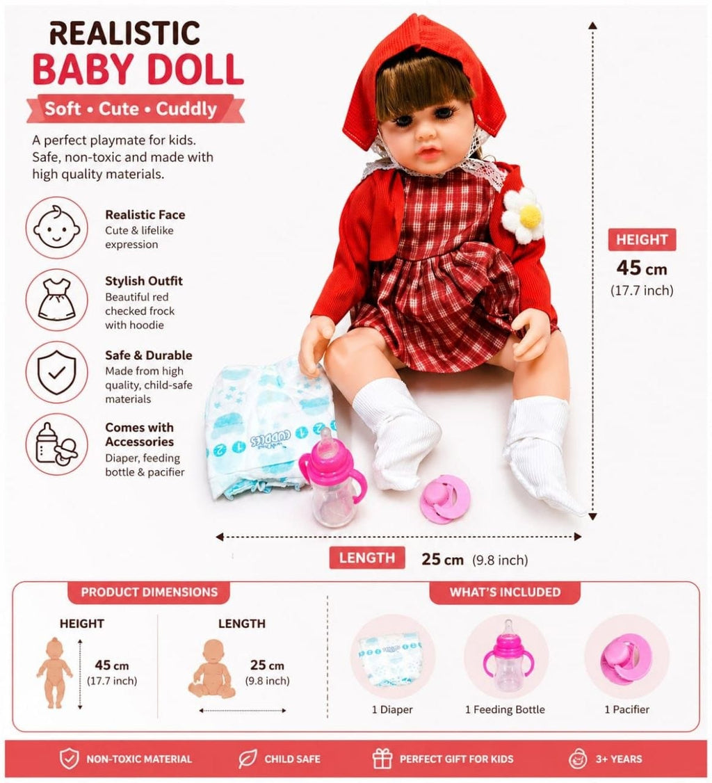 Premium Realistic Reborn Baby Doll Set with Accessories | 38 cm Life-Like Soft Cuddly Play Doll with Feeding Bottle, Pacifier & Diaper for Kids Girls (Ages 3+ Years)
