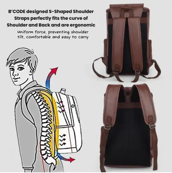 30 L Vegan Leather Anti-Theft Laptop Backpack Waterproof Travel & Office Bag