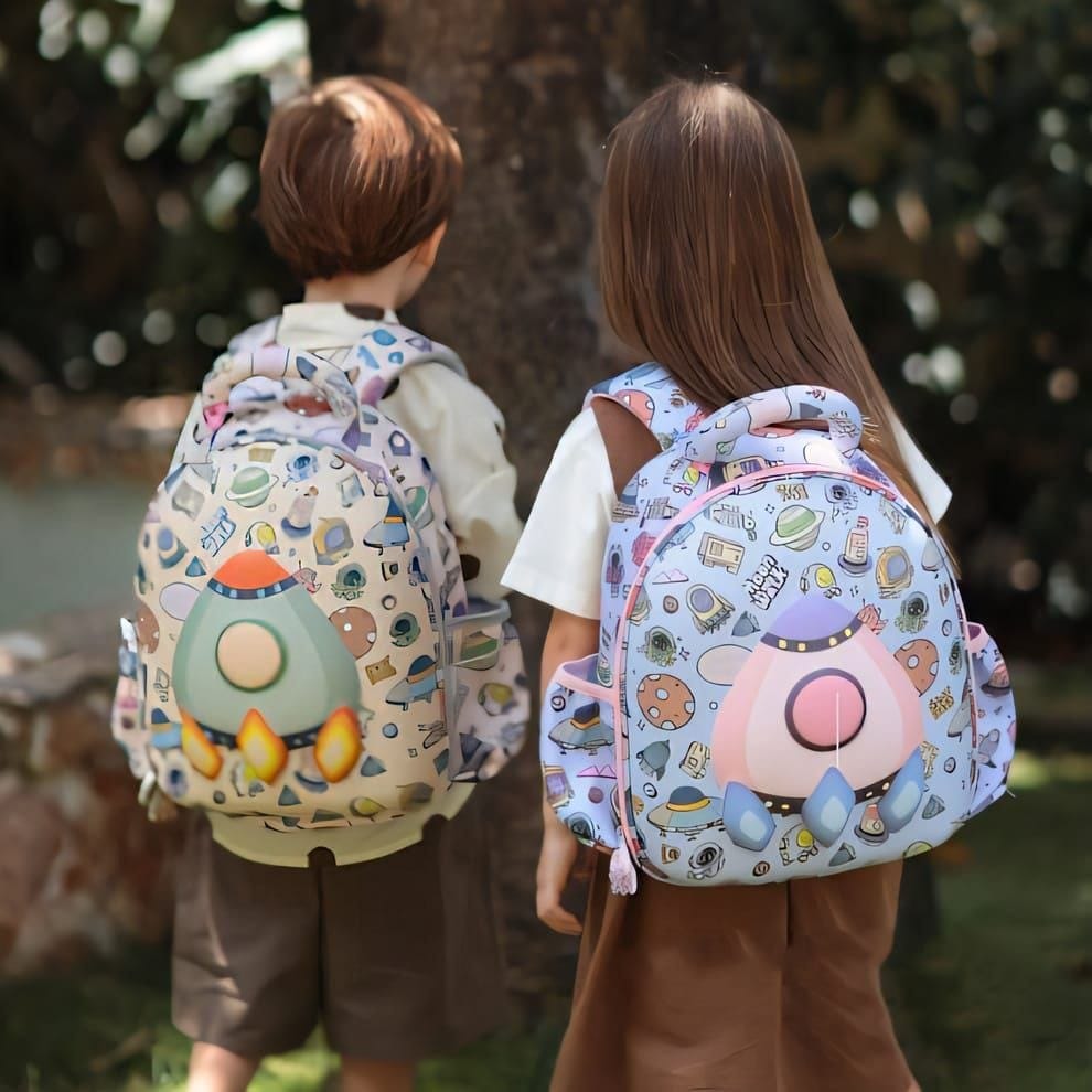 Premium Kids Space Astronaut School Bag | Waterproof Lightweight Backpack with Spacious Compartments for Playgroup, Nursery, Preschool & Primary Boys & Girls (Purple)