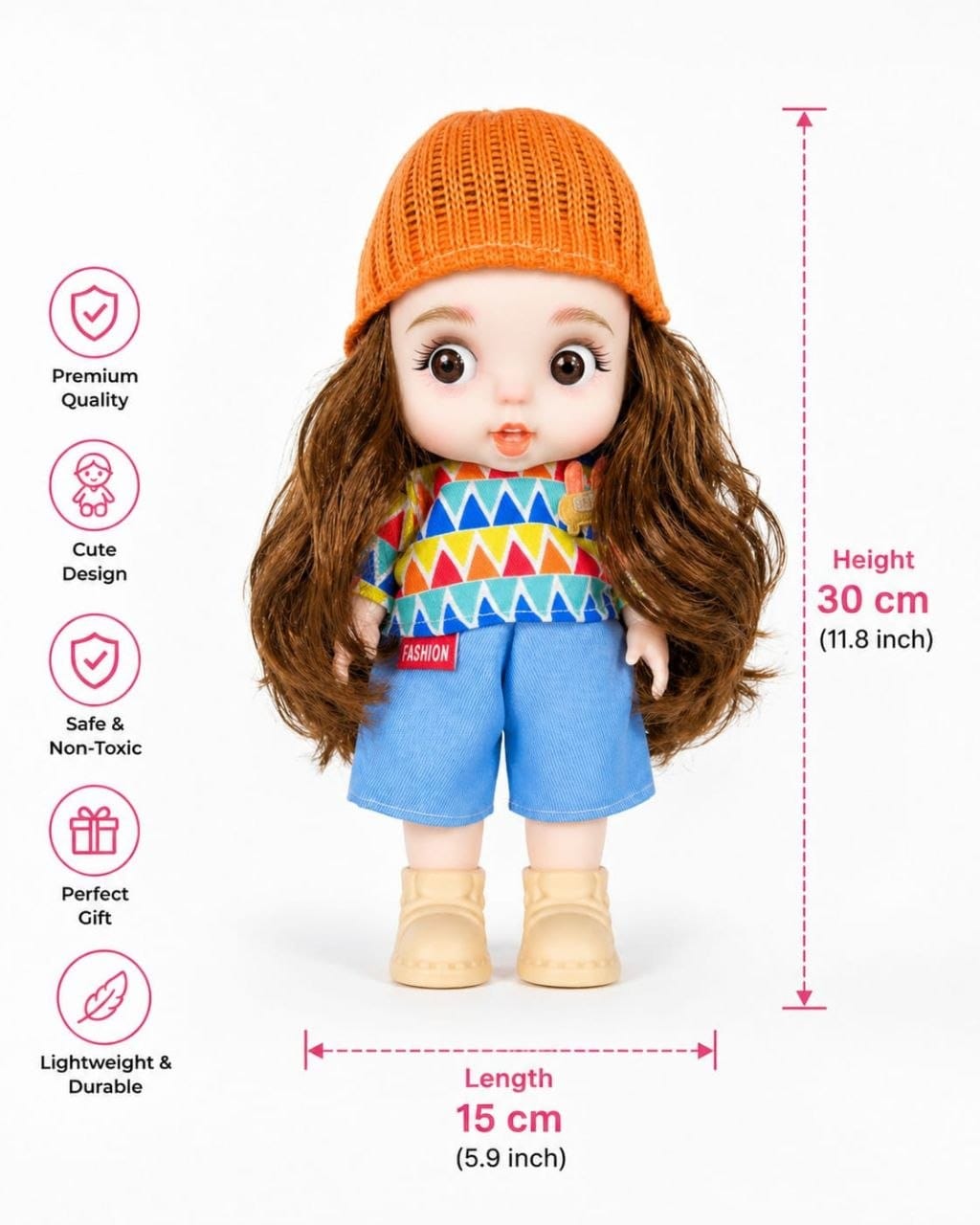 Premium Realistic Cute Baby Girl Doll with Soft Hat & Colorful Dress | Washable Non-Toxic Soft Toy Play Doll Figures for Kids (Ages 3+ Years)