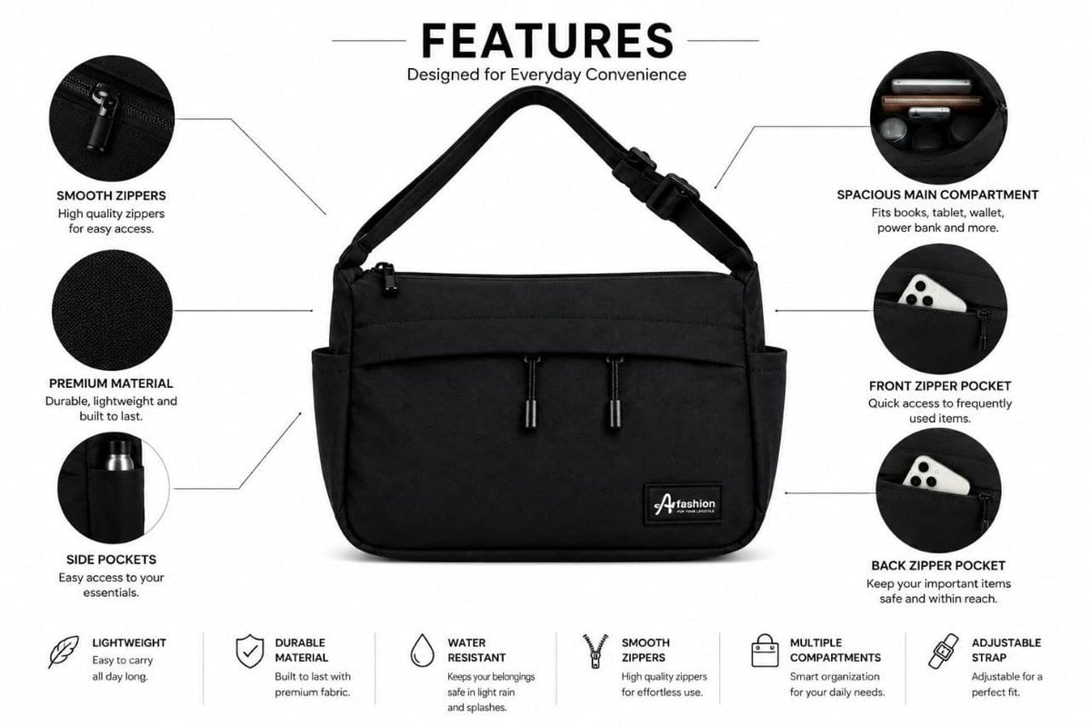 Premium Waterproof Sling Bag for Men & Women | Multi-Pocket Crossbody Messenger Bag with Adjustable Shoulder Strap for Travel, Office & Daily Use
