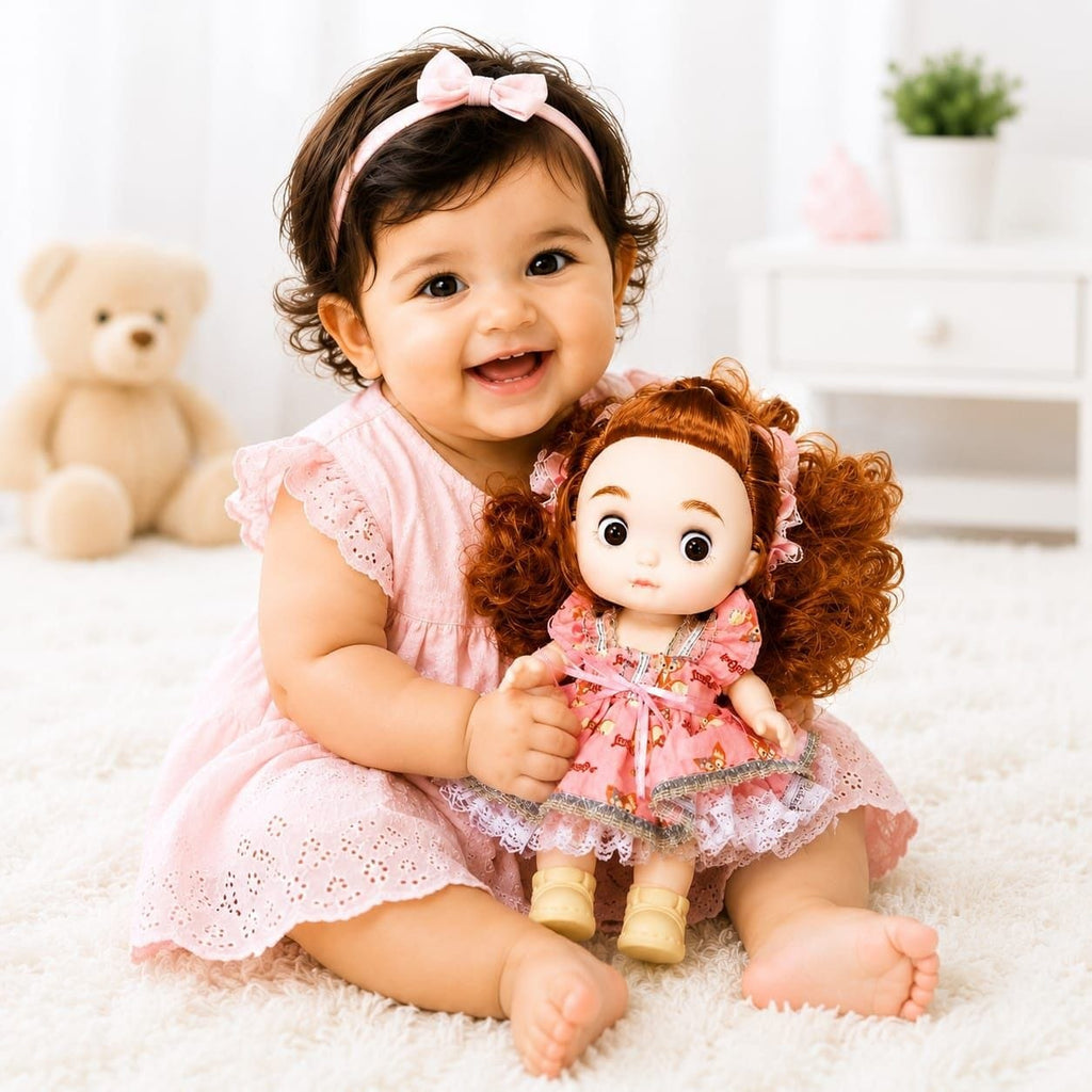 Premium Realistic Cute Baby Girl Doll with Soft Hat & Colorful Dress | Washable Non-Toxic Soft Toy Play Doll Figures for Kids (Ages 3+ Years)