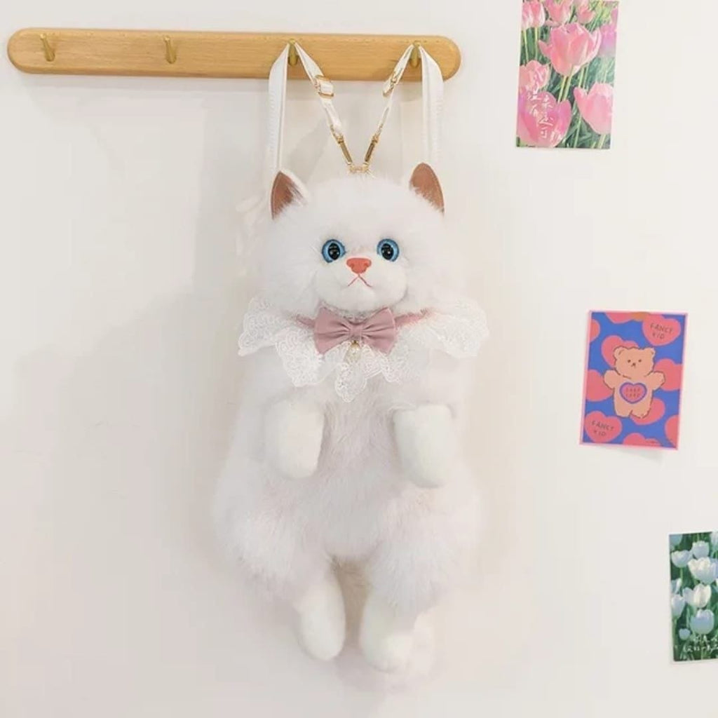 Realistic Cute Cat Plush Backpack for Girls and Kids - Soft Furry Stuffed Animal Shoulder Bag
