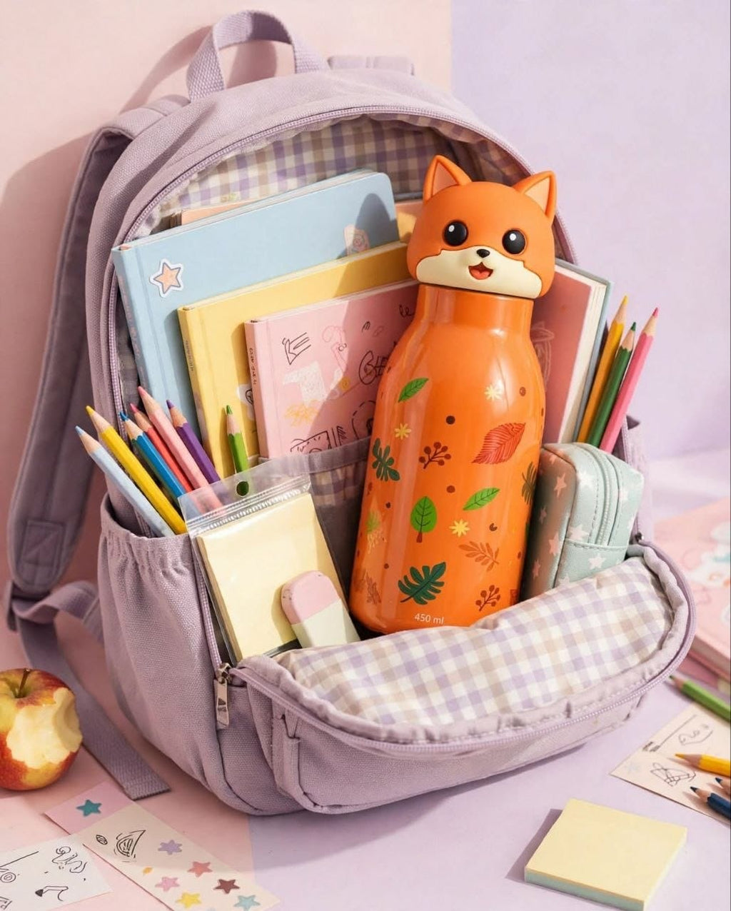 Cute Cartoon Face Stainless Steel Water Bottle | Insulated Hot & Cold Thermos Flask for Kids & School