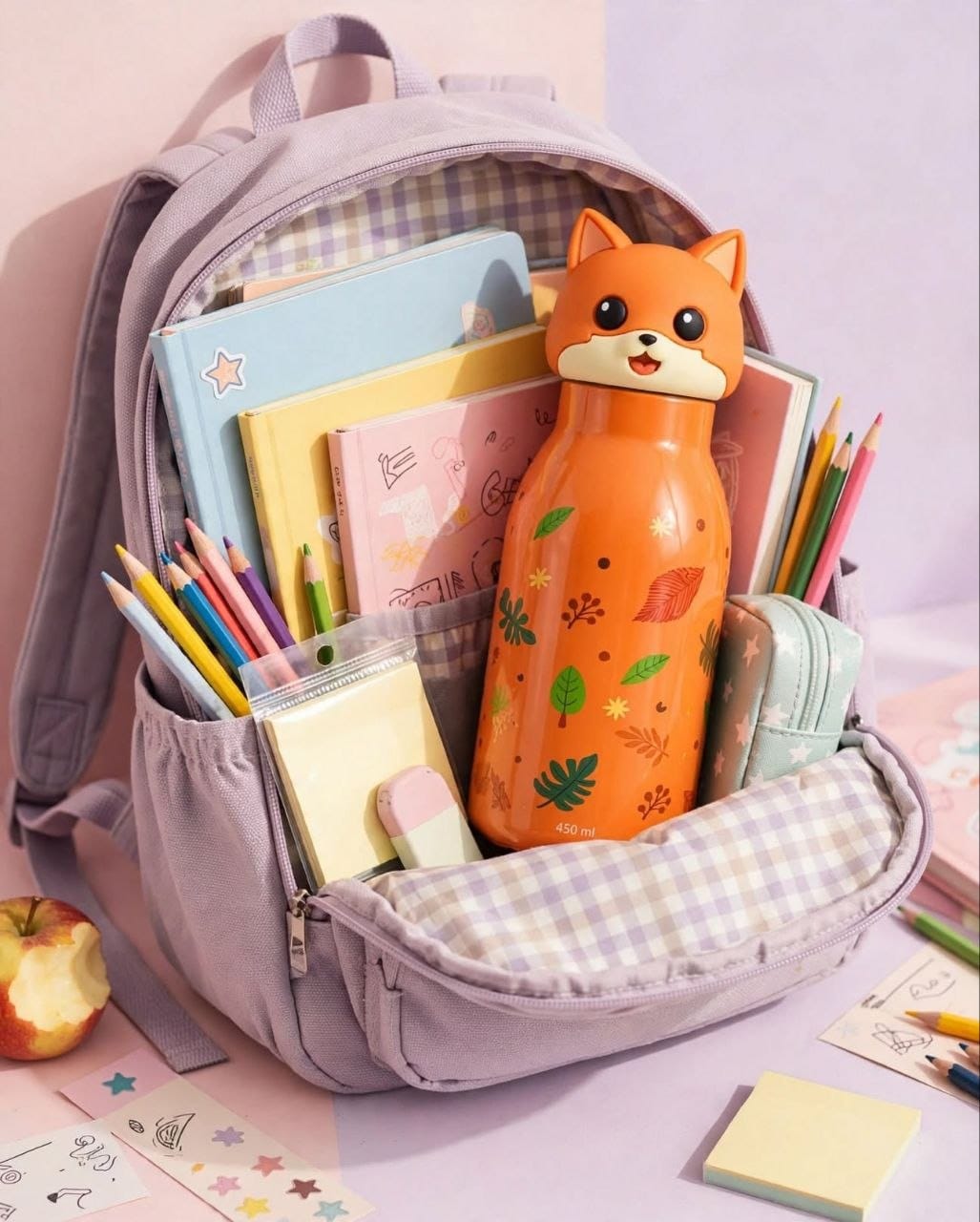 Cute Cartoon Face Stainless Steel Water Bottle | Insulated Hot & Cold Thermos Flask for Kids & School
