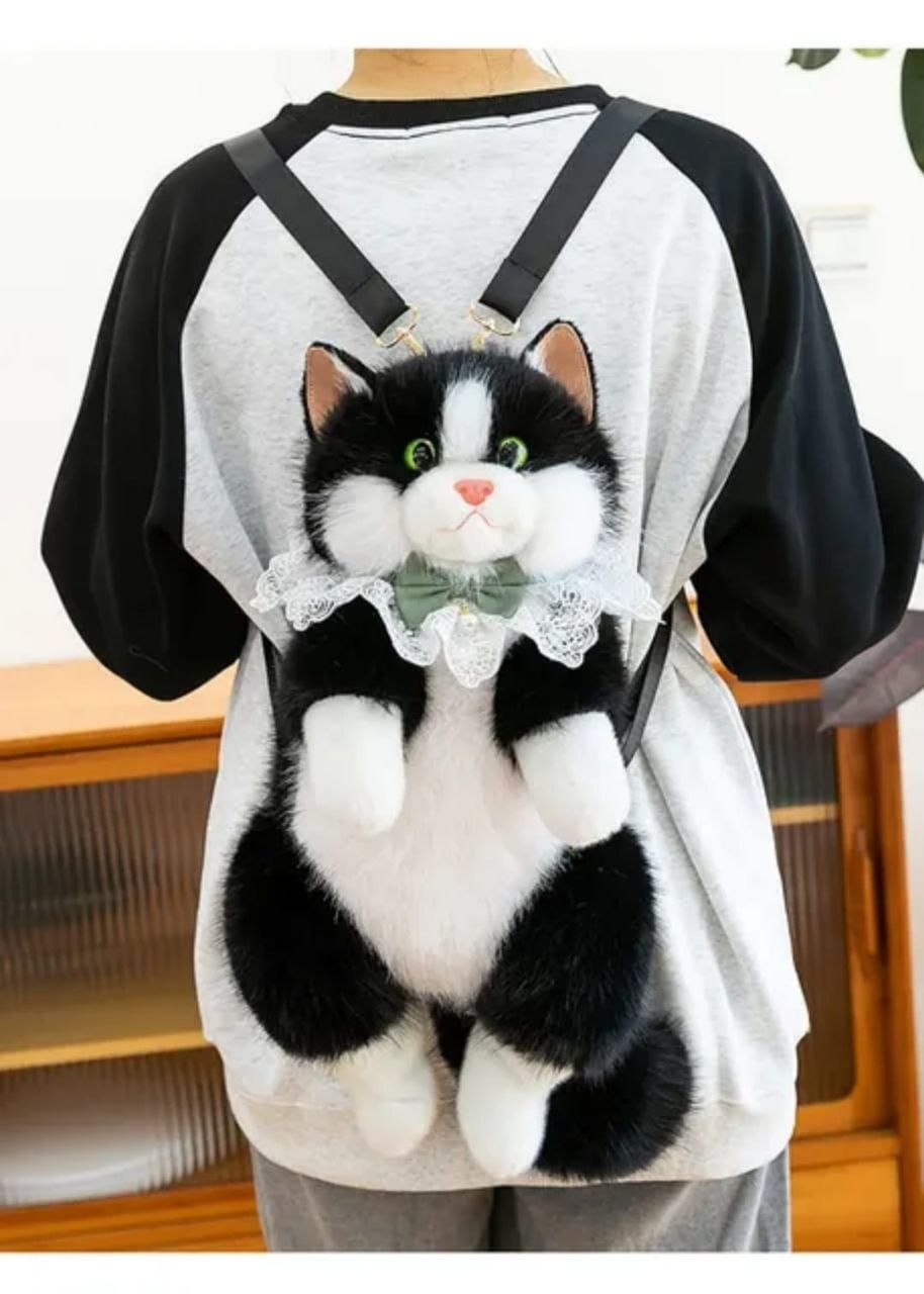 Realistic Cute Cat Plush Backpack for Girls and Kids - Soft Furry Stuffed Animal Shoulder Bag