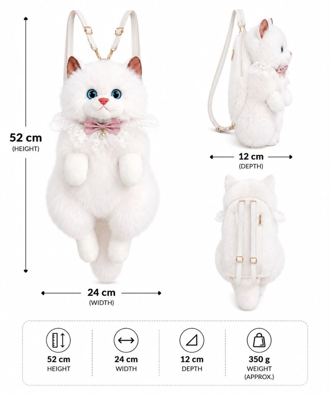 Soft Furry Stuffed Animal Shoulder Bag-Realistic Cute Cat Plush Backpack for Girls and Kids