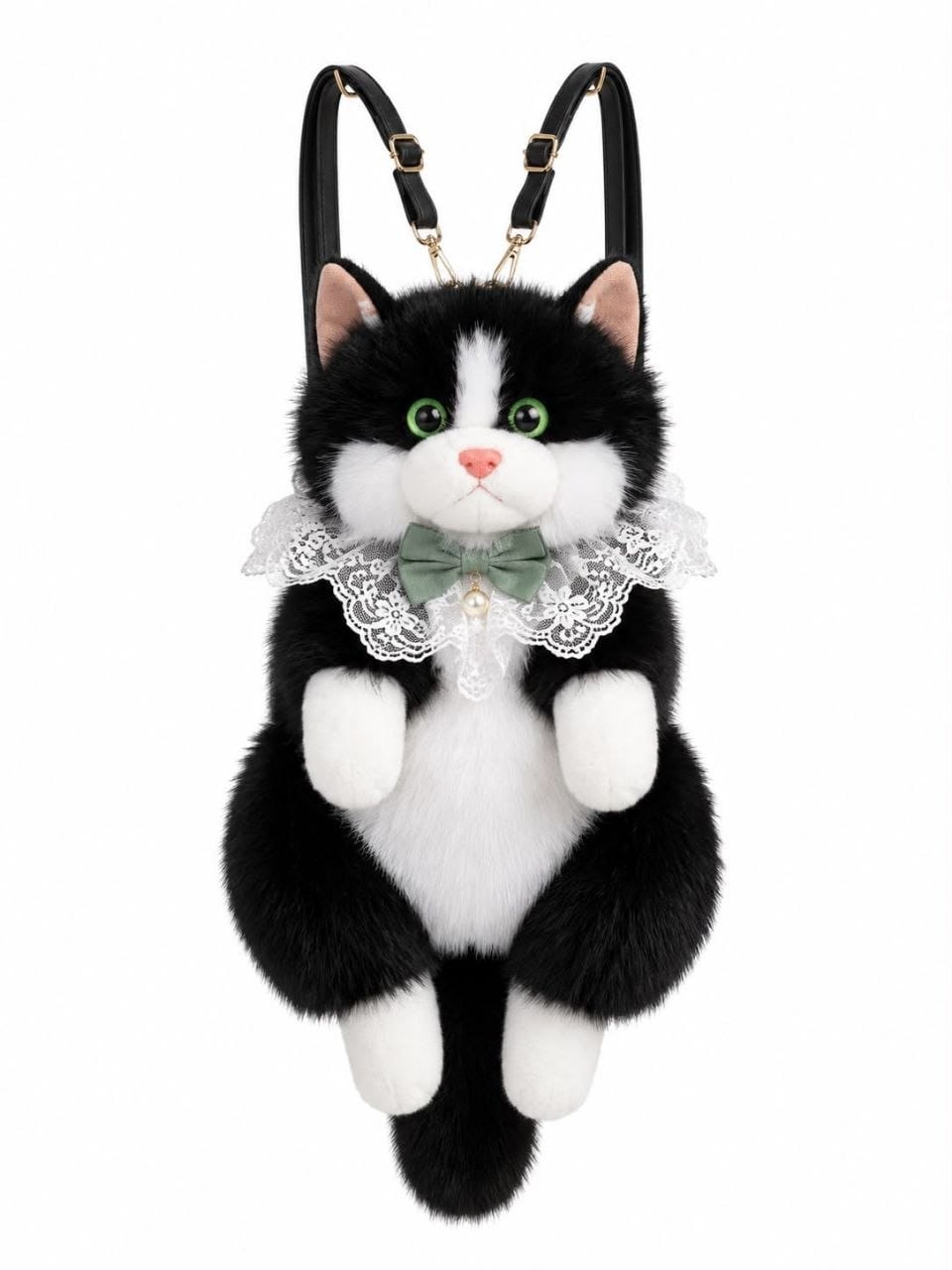 Soft Furry Stuffed Animal Shoulder Bag-Realistic Cute Cat Plush Backpack for Girls and Kids