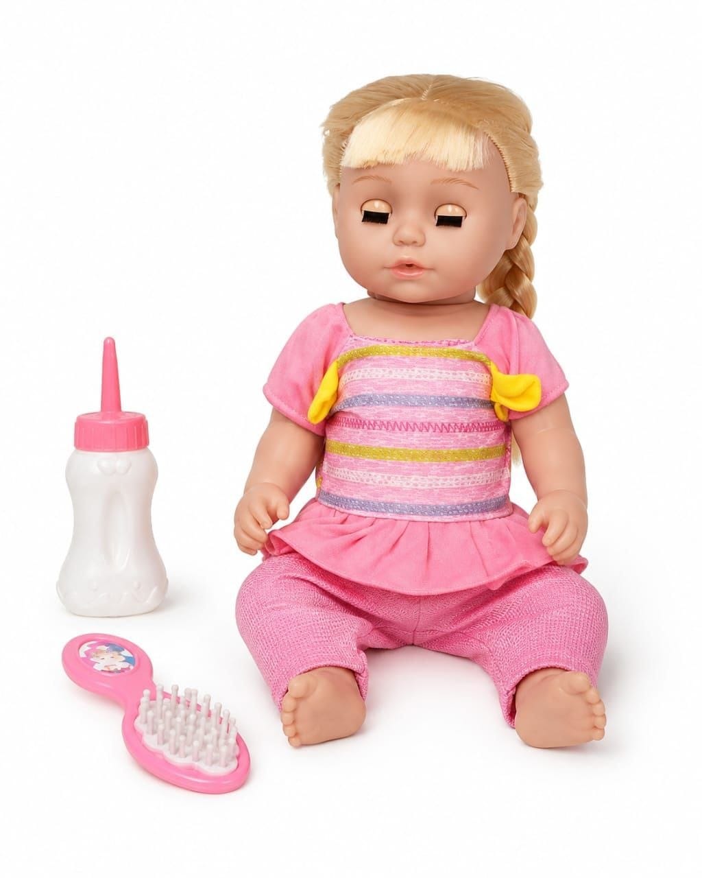 Premium Realistic Baby Doll Toy Set for Girls – Cute Soft Styling Doll with Long Braided Hair, Feeding Bottle, and Hair Brush Accessories (30 cm)