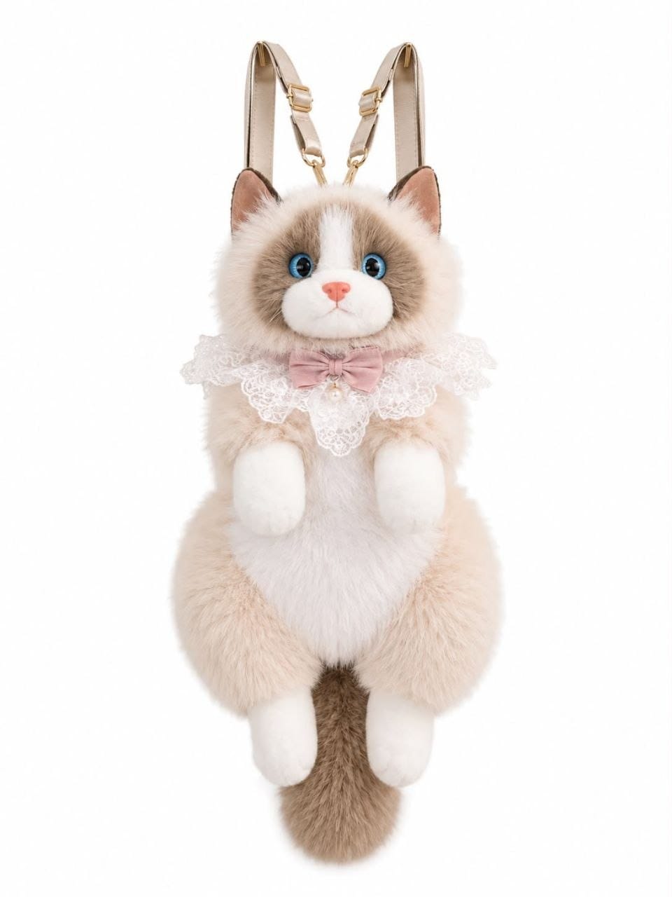 Soft Furry Stuffed Animal Shoulder Bag-Realistic Cute Cat Plush Backpack for Girls and Kids