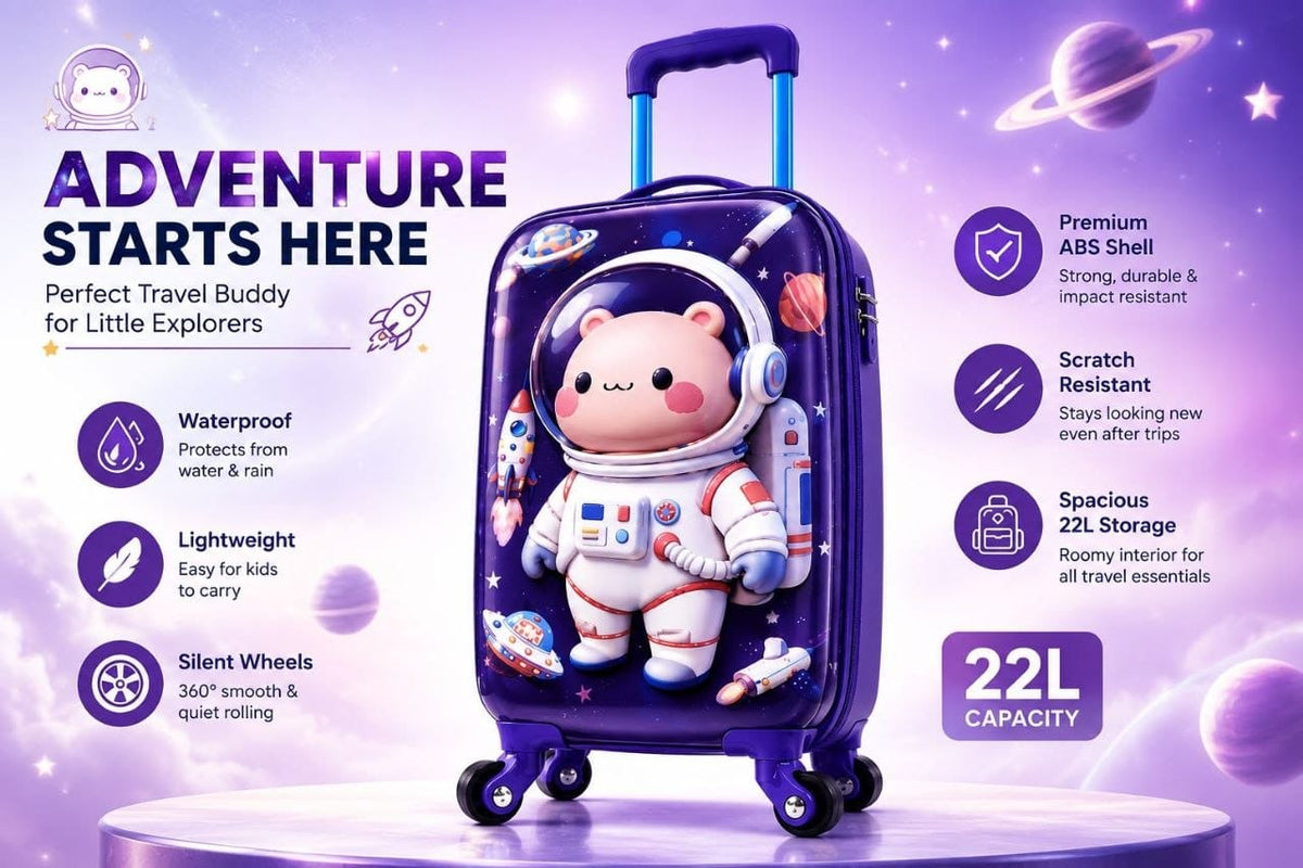 Kids 3D Space Astronaut Trolley Bag | 22L Premium Hardshell Cabin Suitcase with 360° Spinner Wheels for Boys & Girls (48 cm)