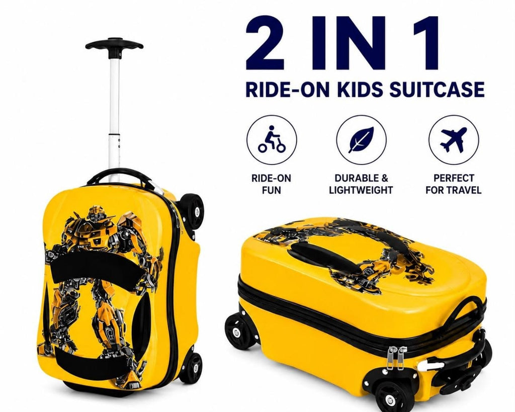 Kids Ride-On Suitcase | 3D Car Shape Hard Shell Luggage Trolley Bag for Kids with Adjustable Telescopic Handle & Smooth Rolling Wheels with backpack