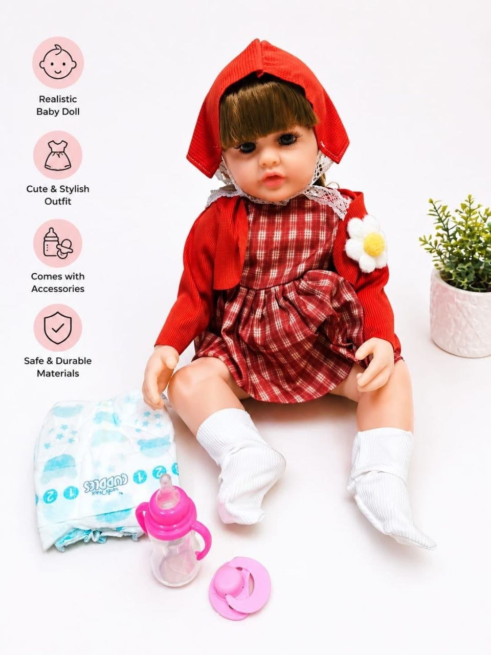 Premium Realistic Reborn Baby Doll Set with Accessories | 38 cm Life-Like Soft Cuddly Play Doll with Feeding Bottle, Pacifier & Diaper for Kids Girls (Ages 3+ Years)