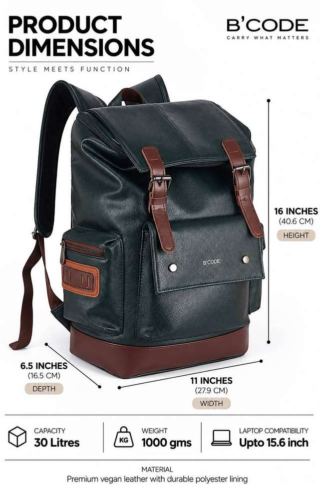 30 L Vegan Leather Anti-Theft Laptop Backpack Waterproof Travel & Office Bag
