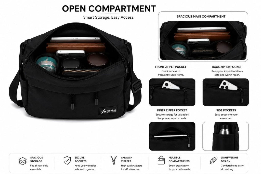 Premium Waterproof Sling Bag for Men & Women | Multi-Pocket Crossbody Messenger Bag with Adjustable Shoulder Strap for Travel, Office & Daily Use