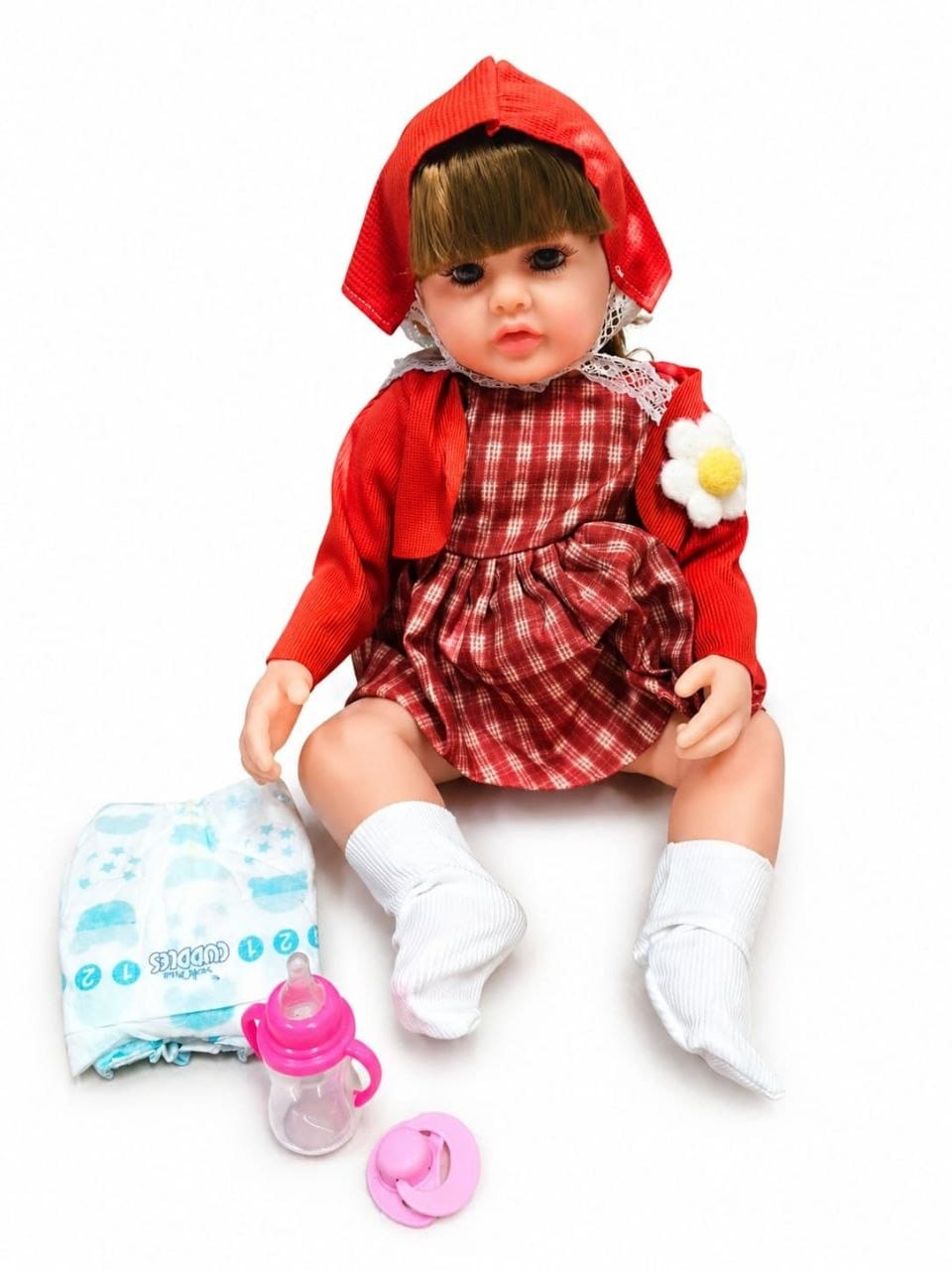 Premium Realistic Reborn Baby Doll Set with Accessories | 38 cm Life-Like Soft Cuddly Play Doll with Feeding Bottle, Pacifier & Diaper for Kids Girls (Ages 3+ Years)