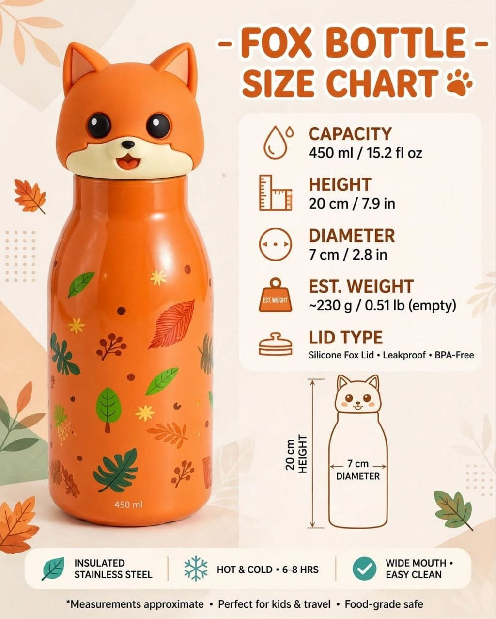 Cute Cartoon Face Stainless Steel Water Bottle | Insulated Hot & Cold Thermos Flask for Kids & School