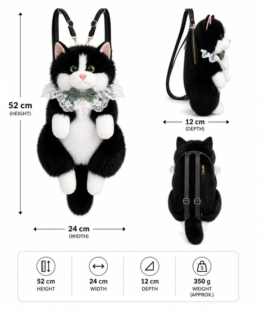 Realistic Cute Cat Plush Backpack for Girls and Kids - Soft Furry Stuffed Animal Shoulder Bag