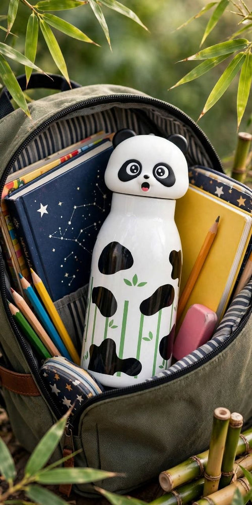 Cute Animal Face Stainless Steel Water Bottle | Insulated Hot & Cold Thermos Flask for Kids & School (450ml)