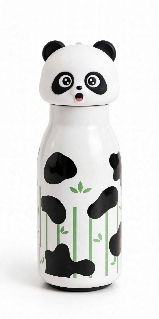 Cute Animal Face Stainless Steel Water Bottle | Insulated Hot & Cold Thermos Flask for Kids & School (450ml)